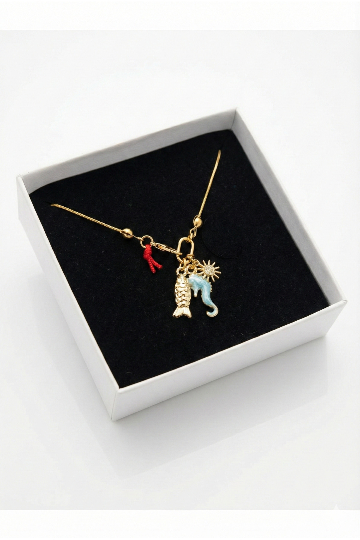Deniz Atı Balık Güneş Charm Çelik Zincir Gold Kadın Kolye (45 Cm) – Sevgililer Günü Özel