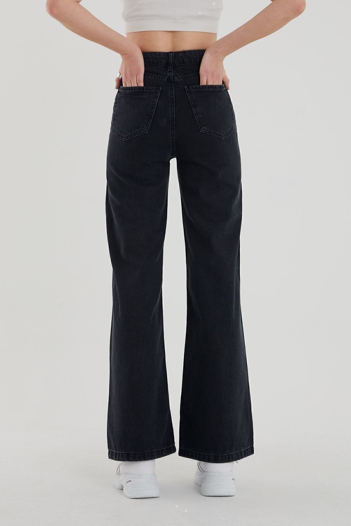 Livik Kadın Siyah Yüksek Bel Salaş Paça Denim Kot Pantolon Lvk-001040a görsel 4