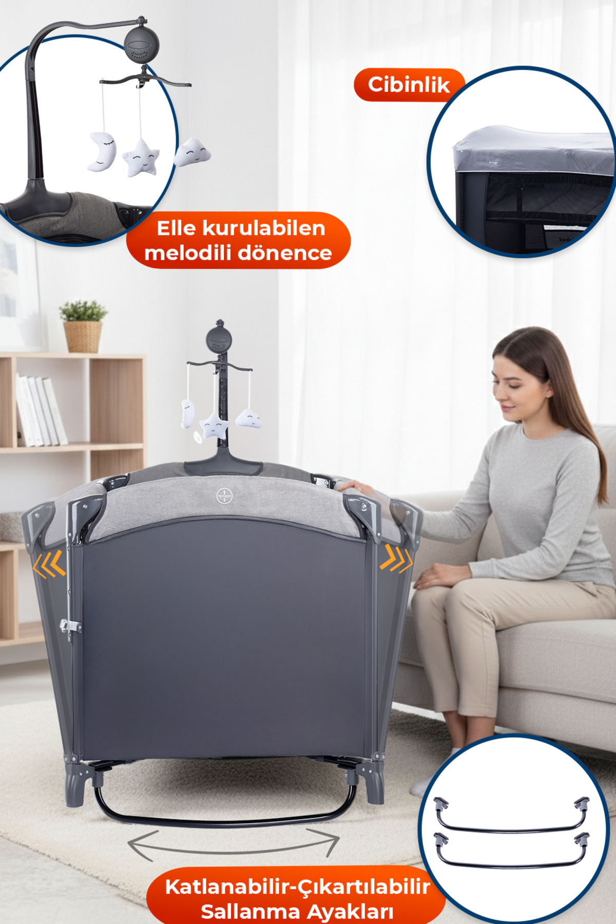 Prego Dubai 10in1 Anne Yanı Park Yatak Oyun Parkı Sallanır Beşik Yana Açılır Kolay Katlanır +Yatak Hediye fotoğrafı 4 (önizleme)