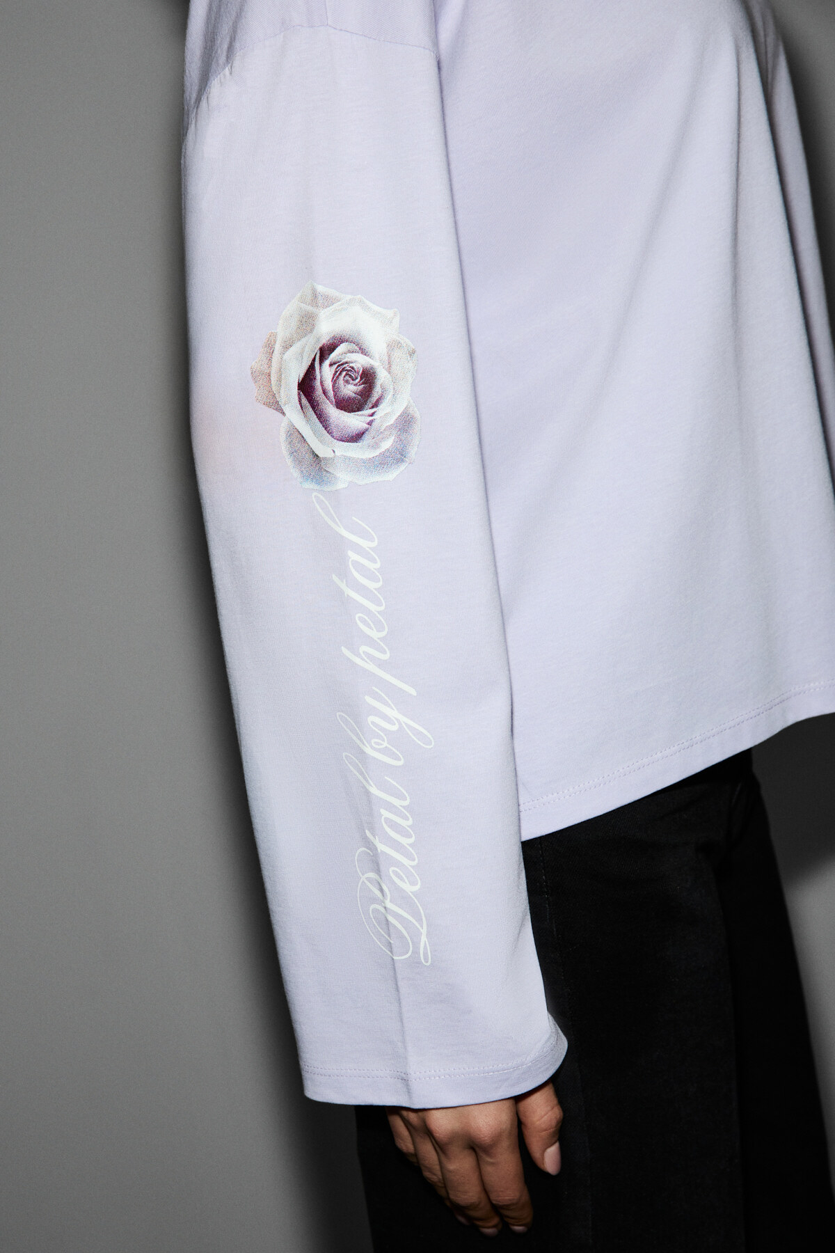 GRIMELANGE CIANELLE Kadın Organik Pamuklu Bisiklet Yakalı Uzun Kollu Oversize Lila T-Shirt görsel 6