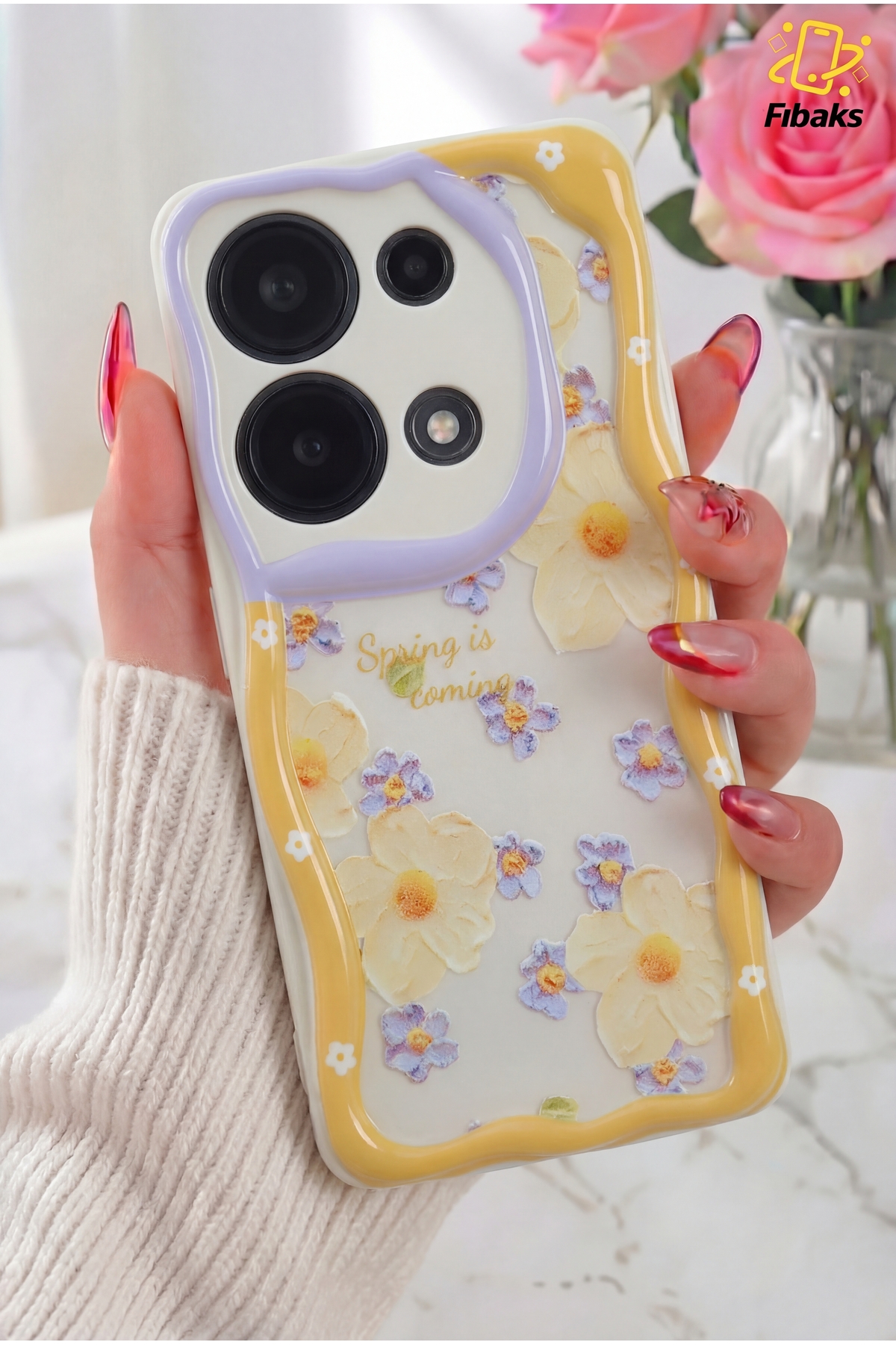 Redmi Note 13 Pro 4G Case Pattern Camera Shielded Daisy Flower Color Silicone Cover