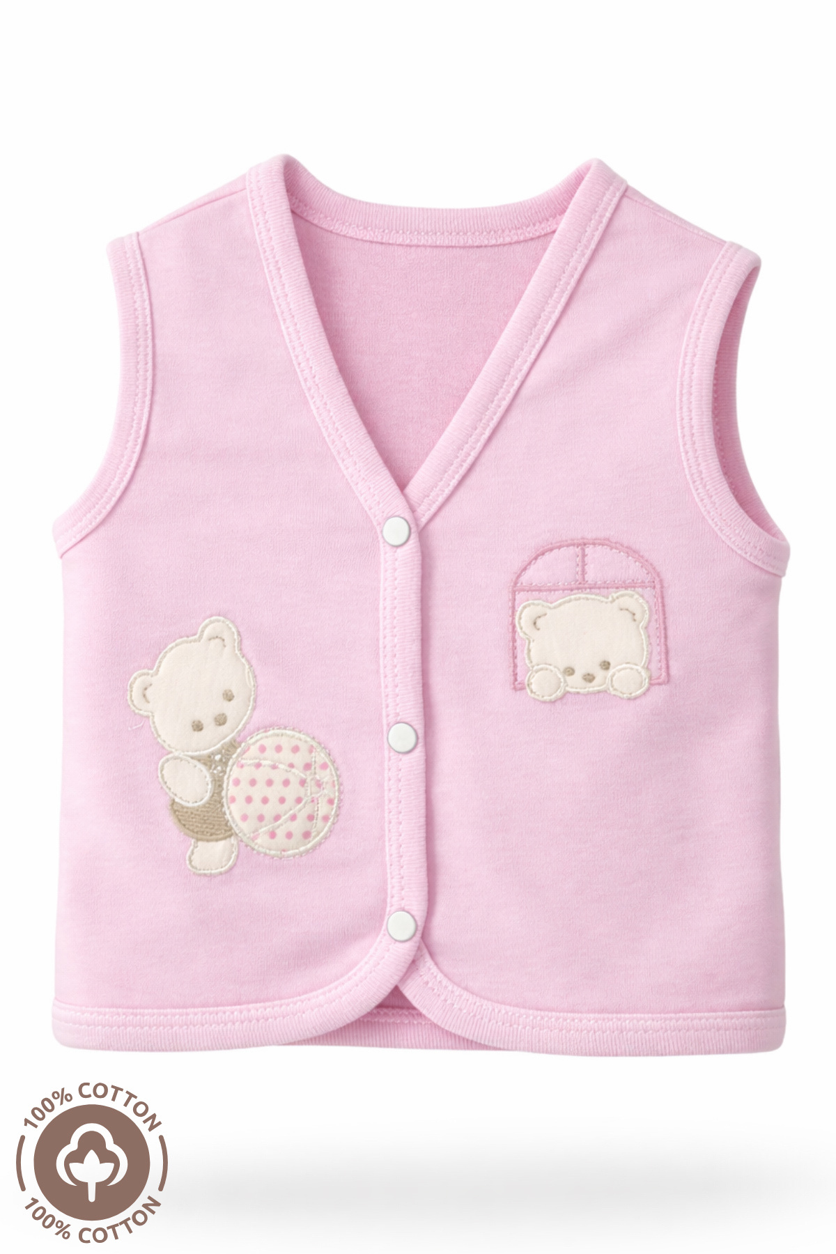 Miniel Unisex Bebek Toplu Ayıcık Nakışlı Organik Pamuklu 3-6-9 Ay 3Lü Penye Bebek Yelek Set fotoğrafı 2 (önizleme)