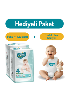 Moffy Jumbo Maxi No 4 Bebek Bezi (60 x 2) 120 Adet + 1 Adet Zıbın Hediyeli