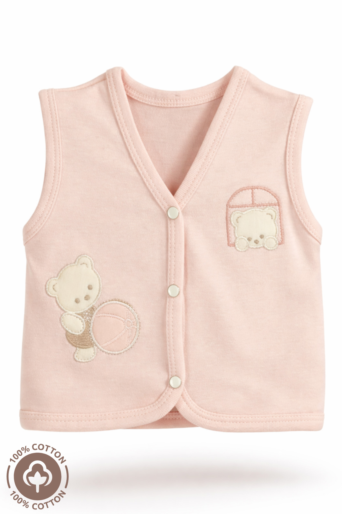 Miniel Unisex Bebek Toplu Ayıcık Nakışlı Organik Pamuklu 3-6-9 Ay 3Lü Penye Bebek Yelek Set fotoğrafı 3 (önizleme)