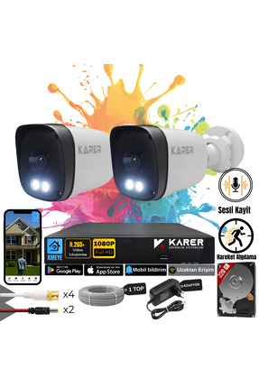 KARER Exitcam-2'li AHD Güvenlik Kamera Seti-Gece Renkli- Su Geçirmez-Sesli Ka...