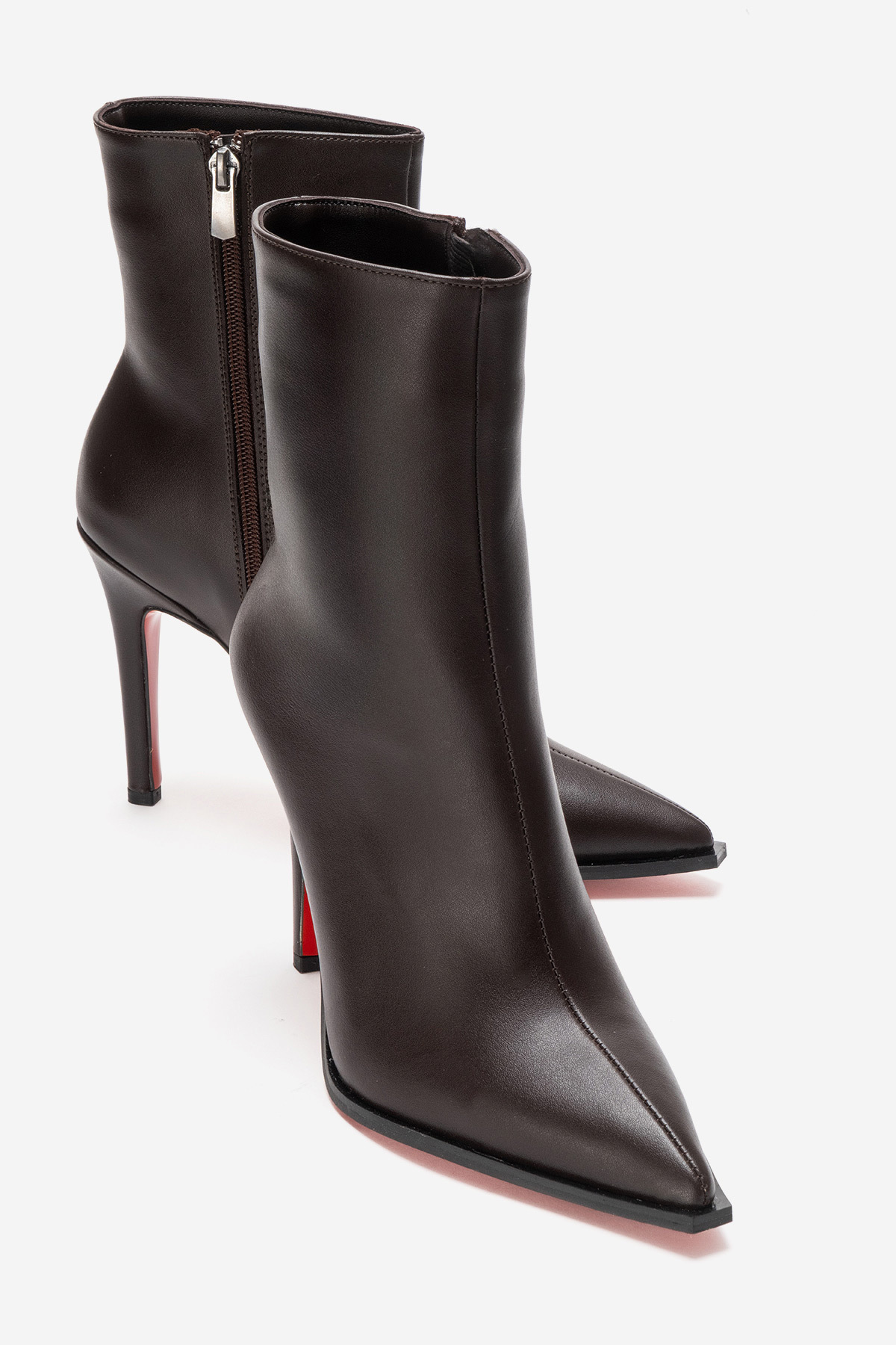 Women's Brown Skin Design Sole Ankle Slim Heel Boots Yanni