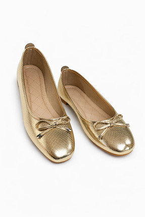 FootFrenzy Lucy Kadın Gold Altın Model Desenli Rahat Günlük Model Babet Ayakkabı