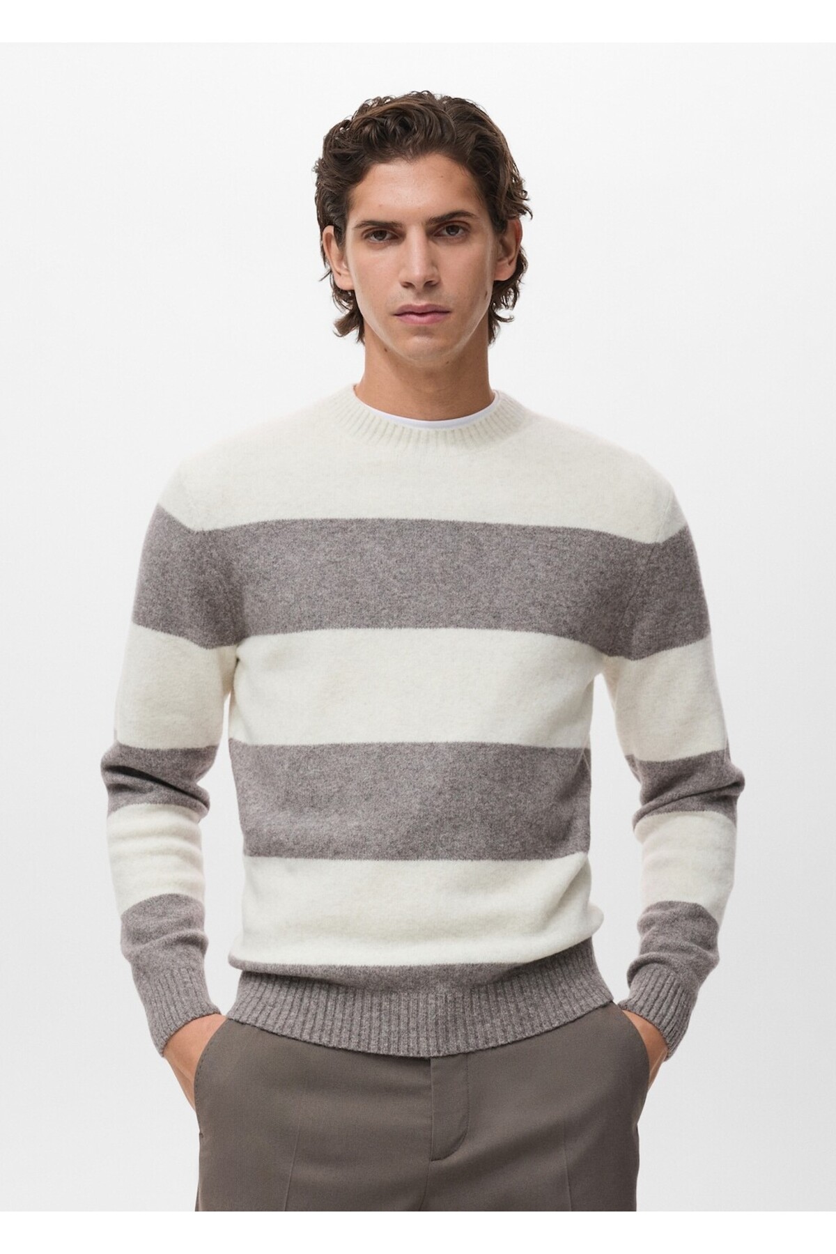 مانگو ژاکت راه راه پشمی ترکیبی