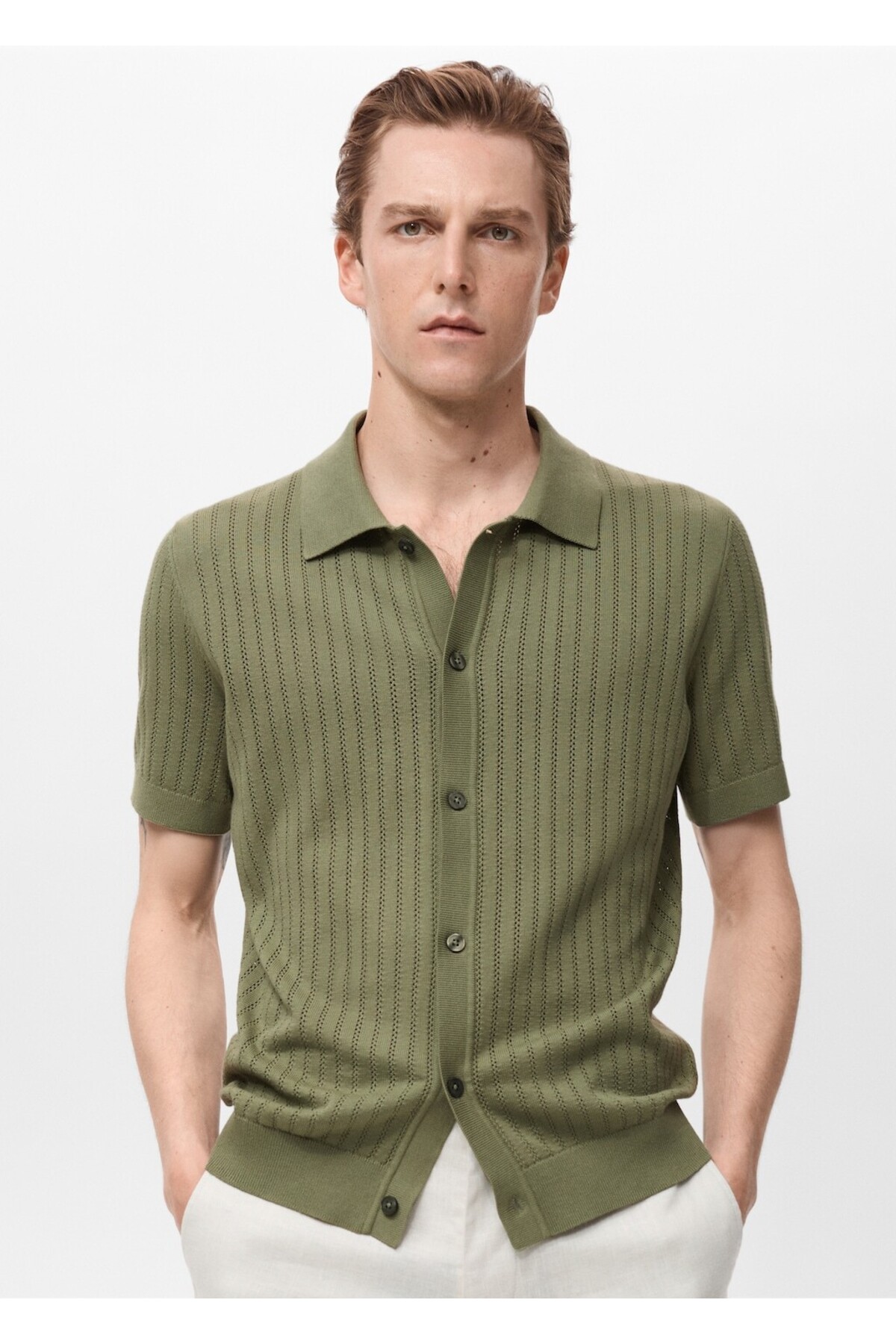 مانگو بلوز نخی با جزئیات باز