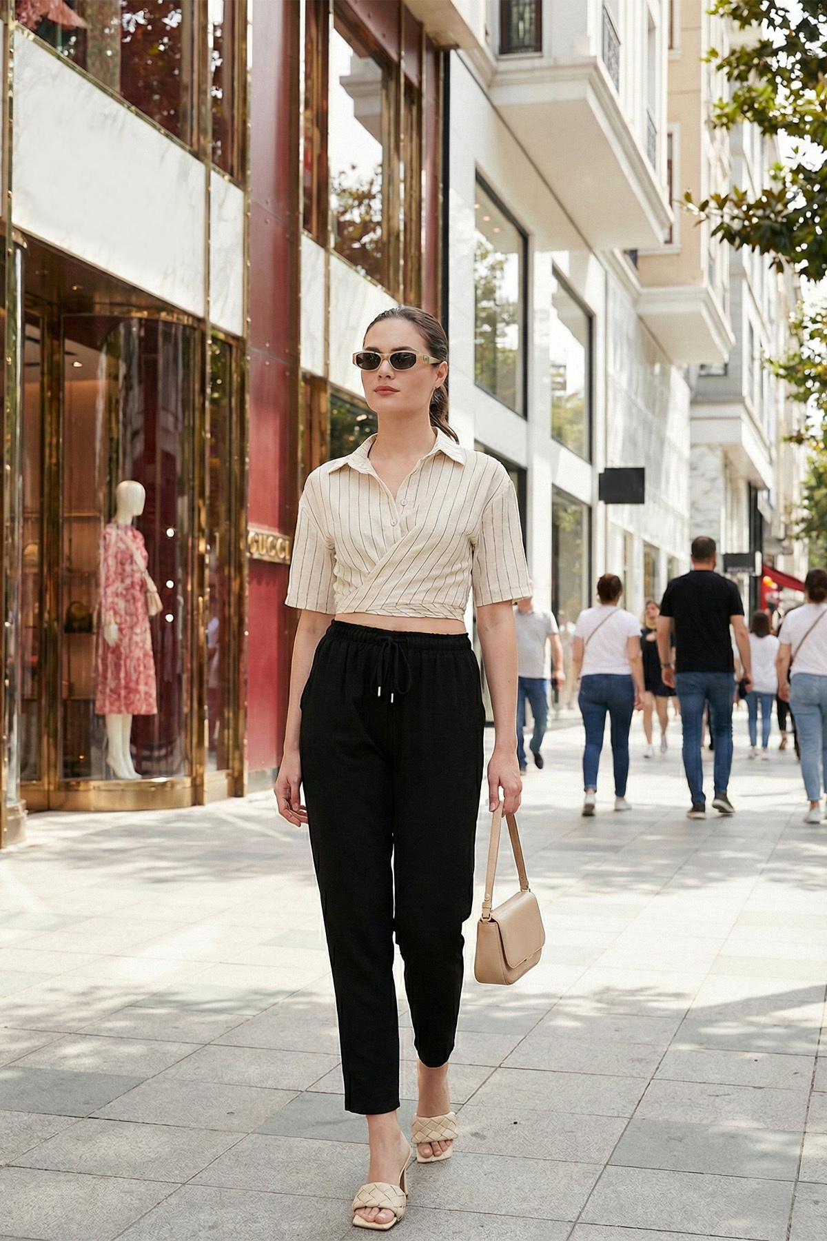 Cotton and Linen Blend High Waist Comfortable Cut Pants with Pockets TROUSERS 5865019