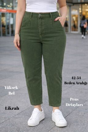 CEDY DENIM Mom Fit Jean Büyük Beden Yüksek Bel Carrot Kesim Dar Paça Pileli E...