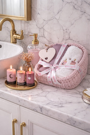 hs havlu sepeti Candles Havlu ve Kurulama Bezi Seti – El Emeği Sepetli Kokulu...