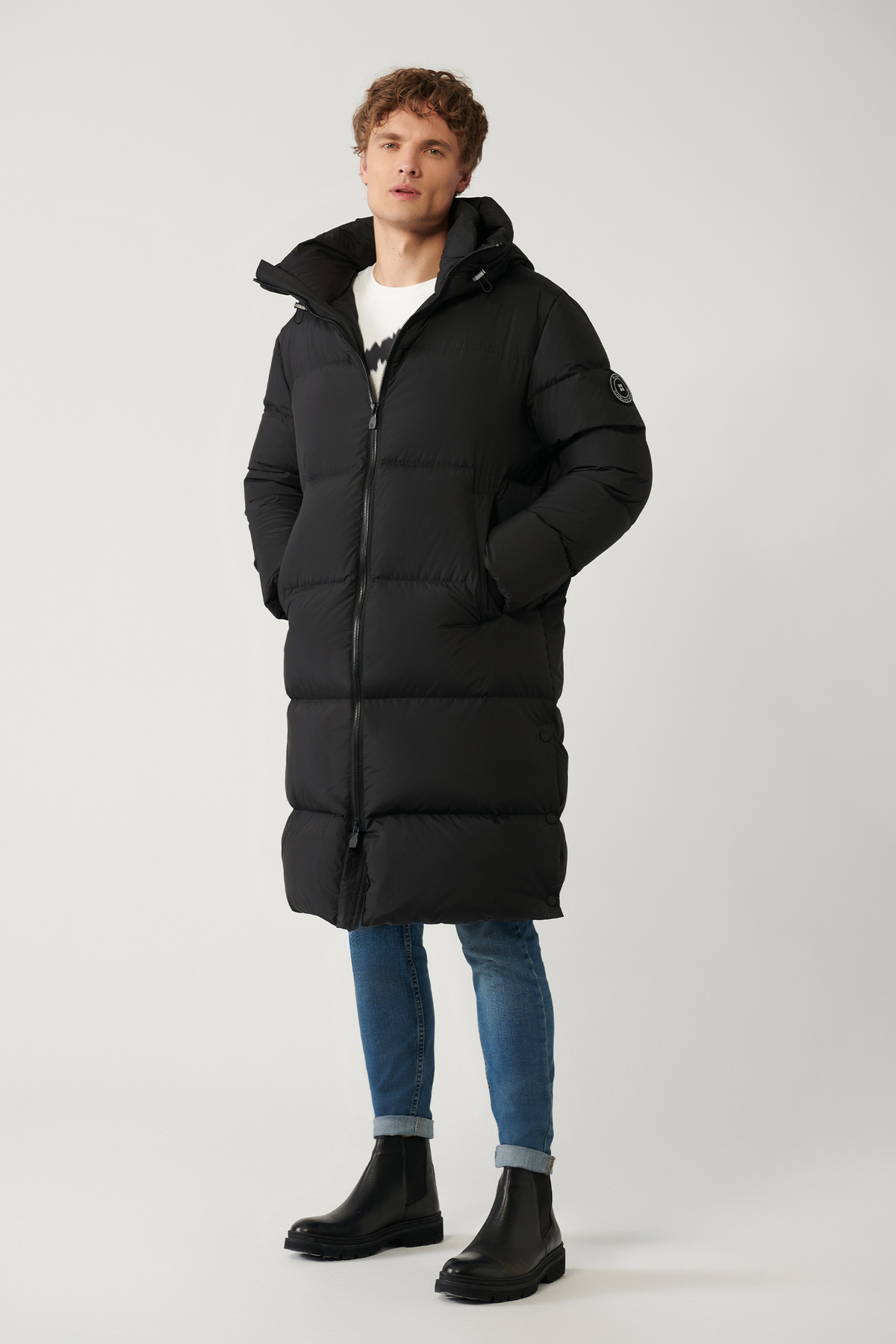 Avva  Erkek Siyah Kaz Tüyü Dolgulu Kapüşonlu Uzun Kaban A32Y6021 - Görsel 8