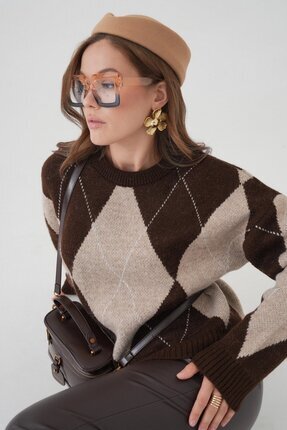 Park Karon Kadın Bisiklet Yaka Baklava Desenli Triko Kazak 8490Sw