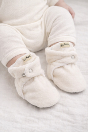 pufien Kaymaz Tabanlı İlk Adım Ayakkabısı Beyaz Bebek Patik