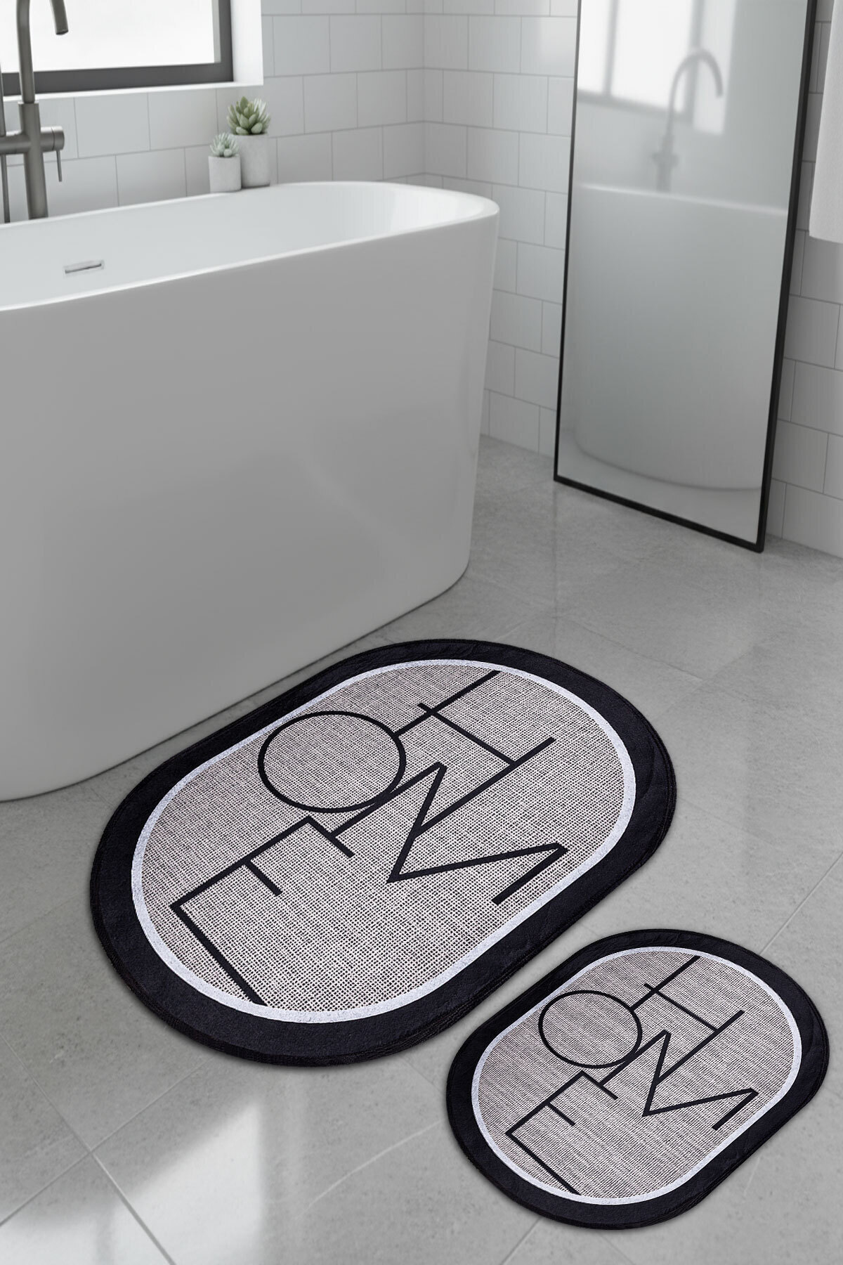Printed 2-Piece Toilet Set Bathroom Mat Set with Non-Slip Base