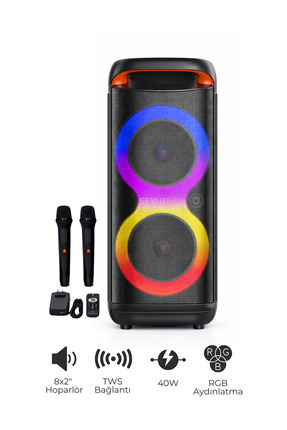 SEYUTECH Bluetooth Hoparlör RGB Led Işıklı Karaoke Mikrofon Hediyeli Taşınabi...