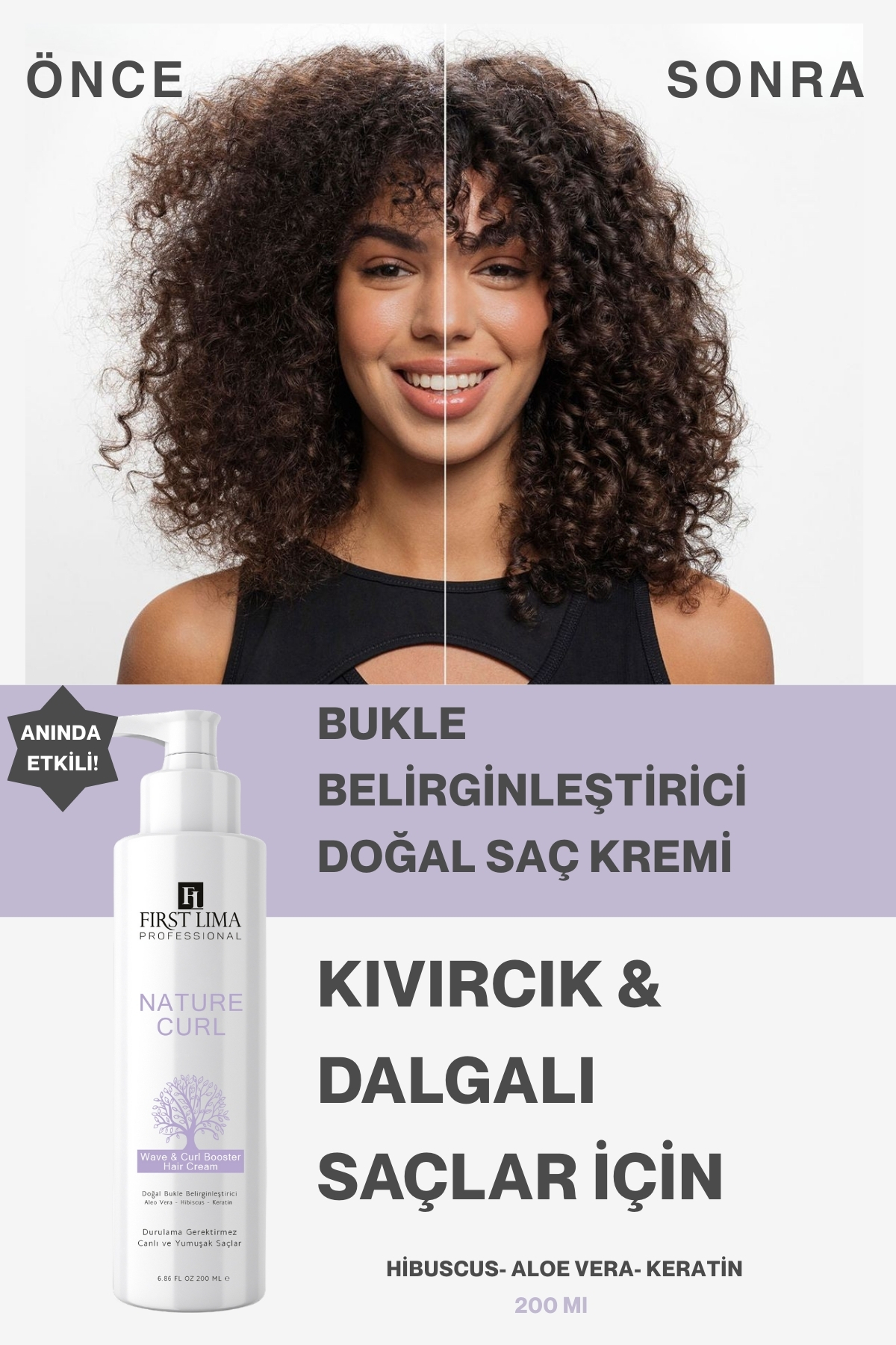 First Lima Professional Kıvırcık & Dalgalı Saçlar İçin Doğal Bukle Belirginleştirici Durulanmayan Krem 200 Ml — NatureCurl