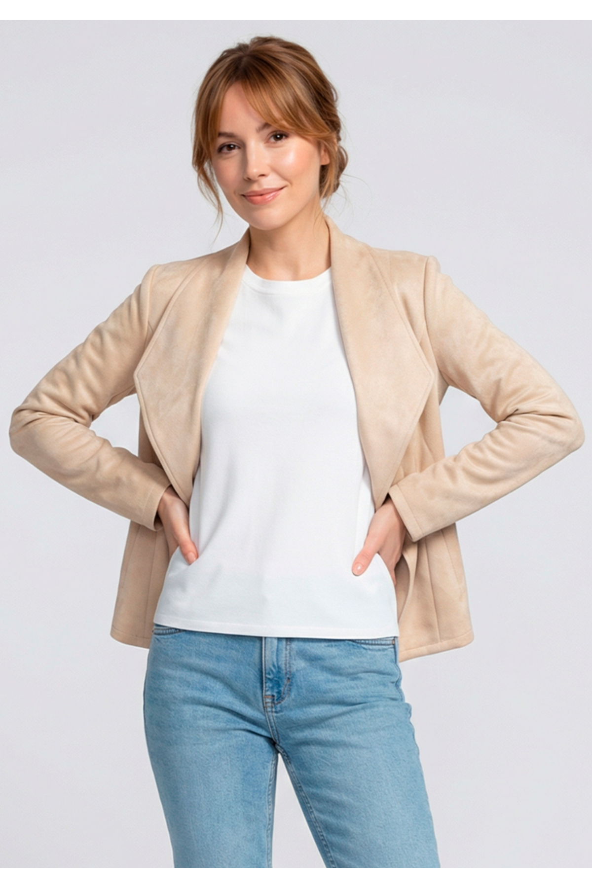 Little Visqon  Kadın Taş Rengi Süet Dokulu Blazer Ceket Casual ve Günlük Ofis Stili - Görsel 5