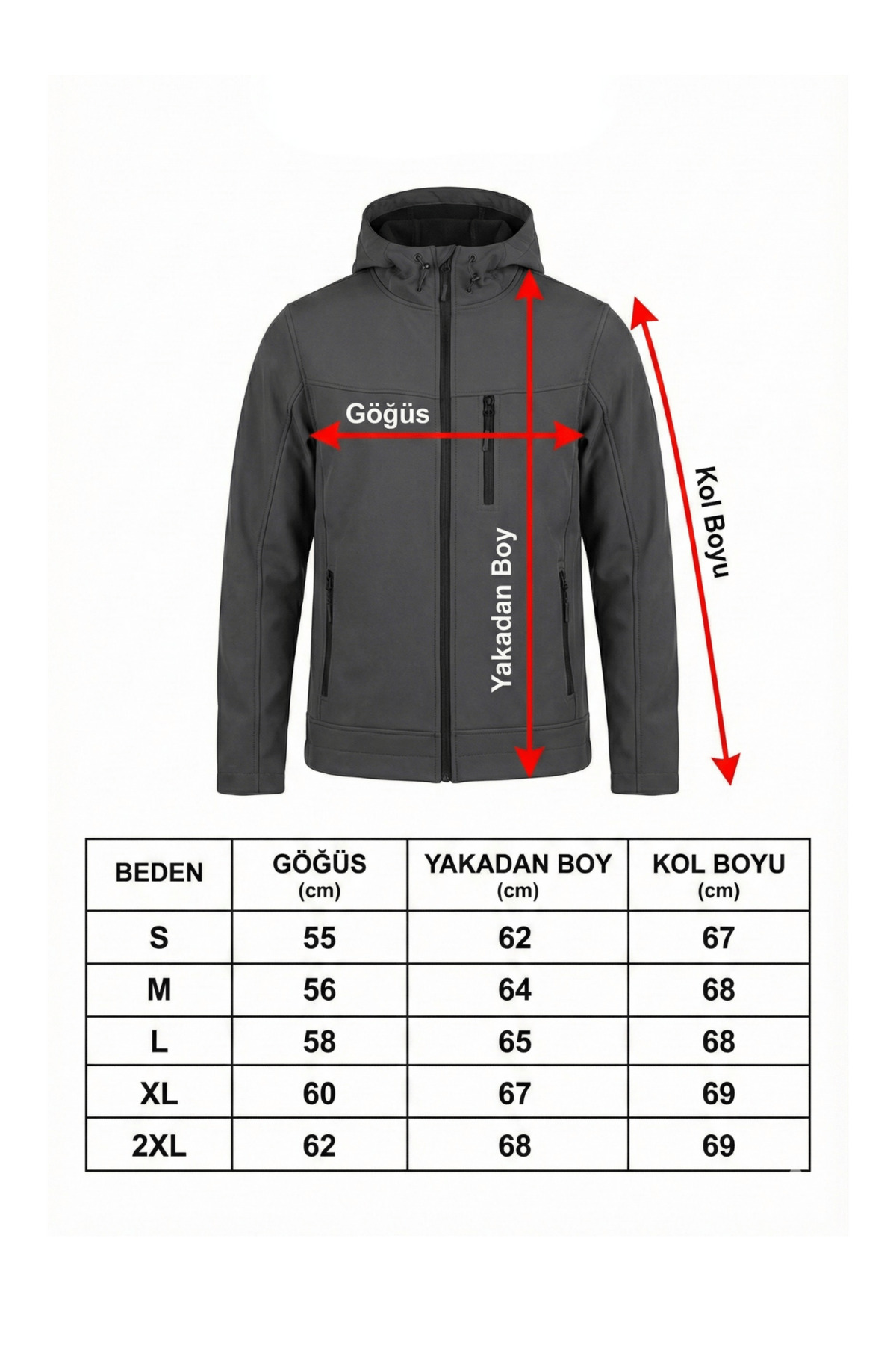 Erkek Mont İçi Polarlı Softshell Mont Su ve Rüzğar Geçirmez Kapüşonlu Spor Mont — رنگارنگ MONT-SOFT01 — تصویر 7 از 7