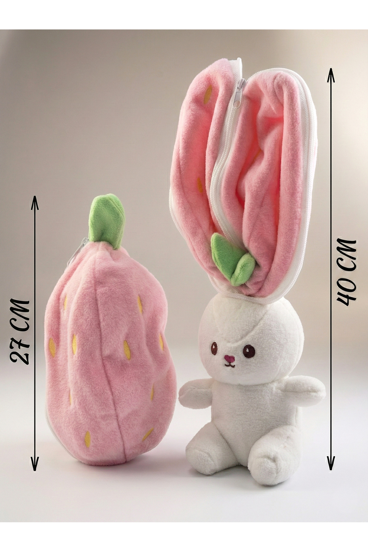 Collectors Store Sevgiliye , Doğum Gününe Özel Çilek Desenli Hediyelik Fermuarlı Peluş Tavşan fotoğrafı 3 (önizleme)