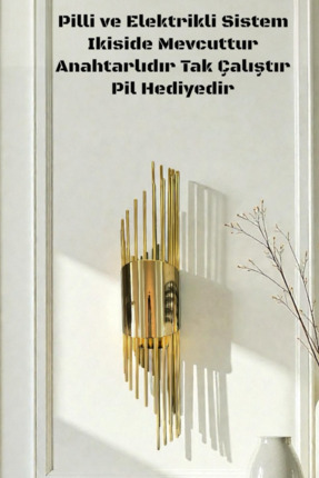 shop Masal Gold Kaplama Pilli ve Elektrikli Günışığı Ledli Duvar Apliği 1 Ade...