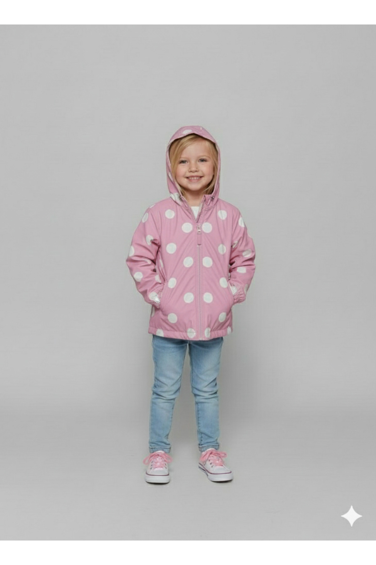 DoğaButikGiyim Kız Çocuk Yağmurluk Kapüşonlu İçi Penye Cepli Puantiye Desenli Pembe-Beyaz fotoğrafı 3 (önizleme)