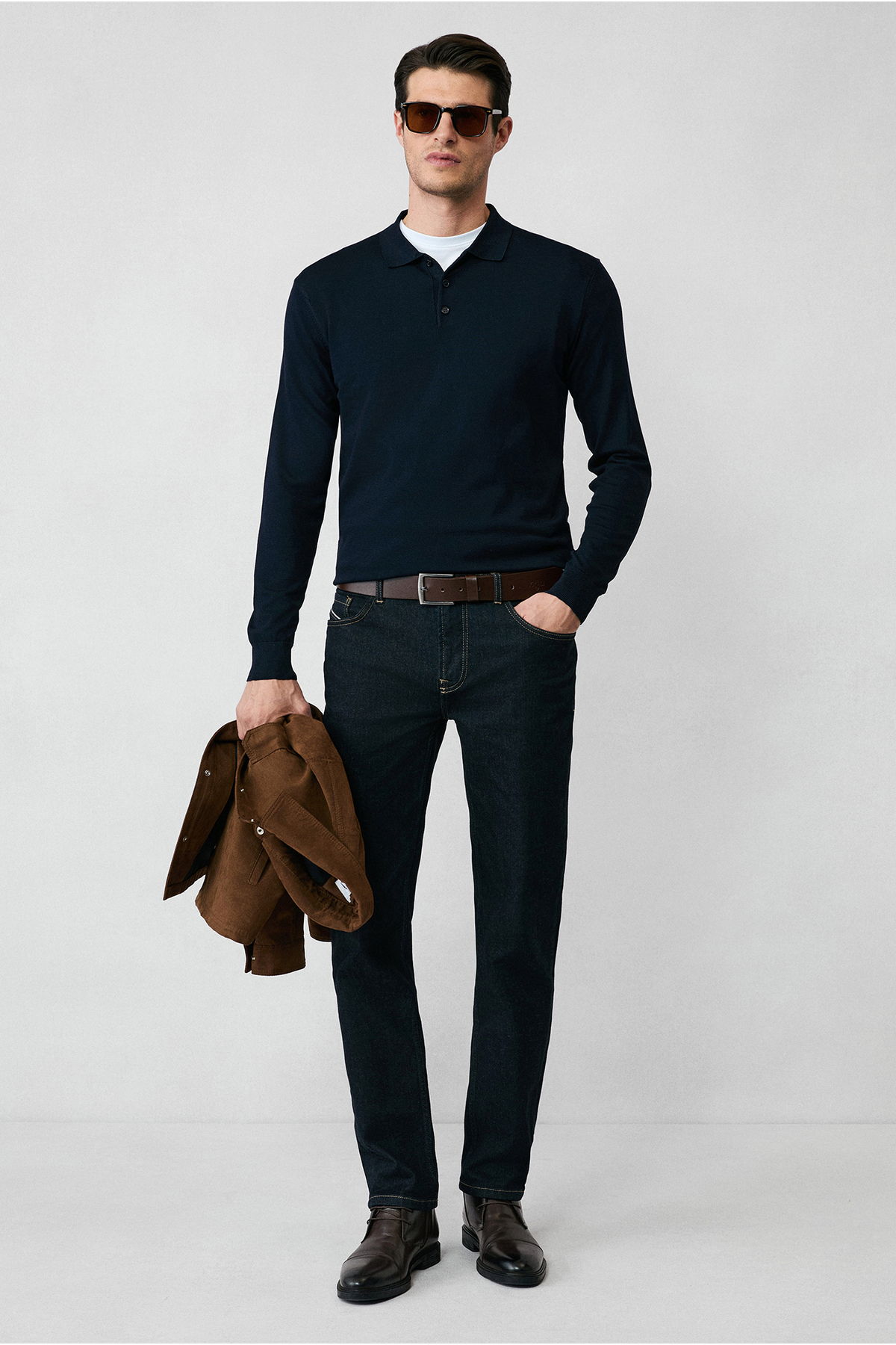 Kiğılı  Regular Fit Polo Yaka Düz Triko Kazak - Görsel 5