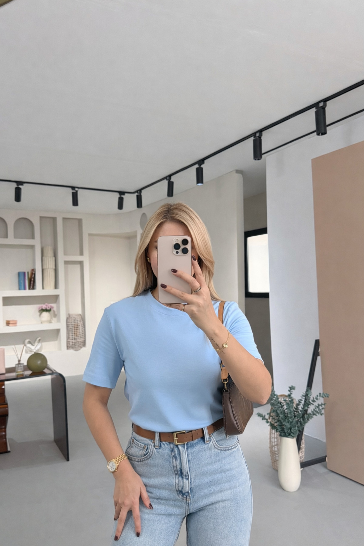 Sezgi Tekin Premium serija okrugla kragna Pamuk paketa bebi plava Osnovni majica