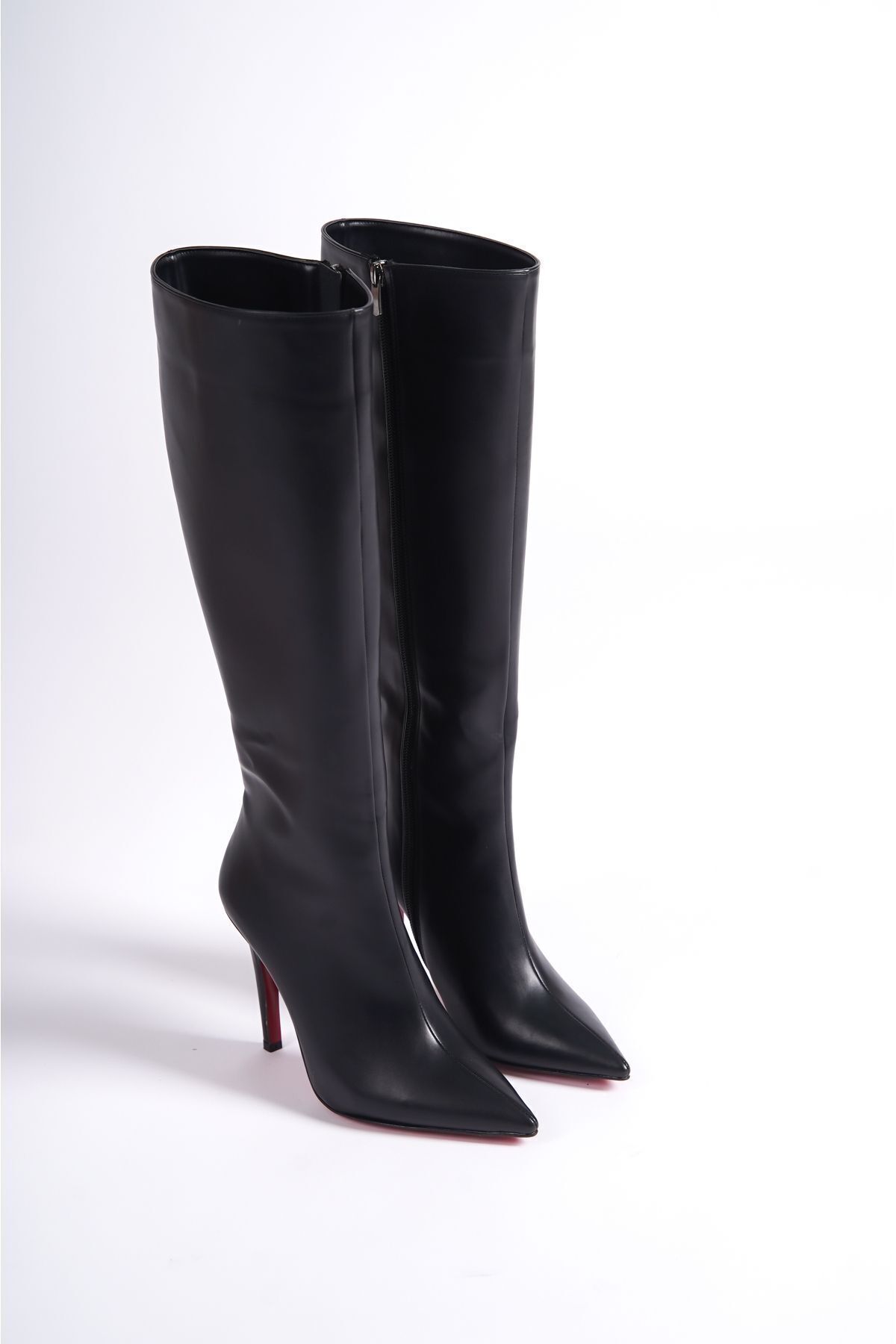 Ayakkabı Ateşi  Siyah Cilt Tasarım Kadın Çizme Yüksek Topuklu Ayakkabı Limbo - Görsel 4