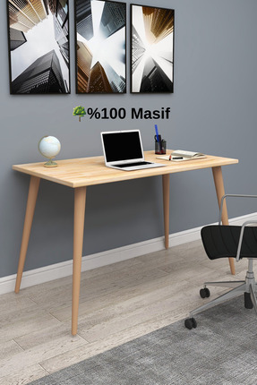 WOODFACE Masif Ahşap Ofis Çalışma Masası 116x55 Doğal Ahşap Ağaç Ayak Çok Ama...