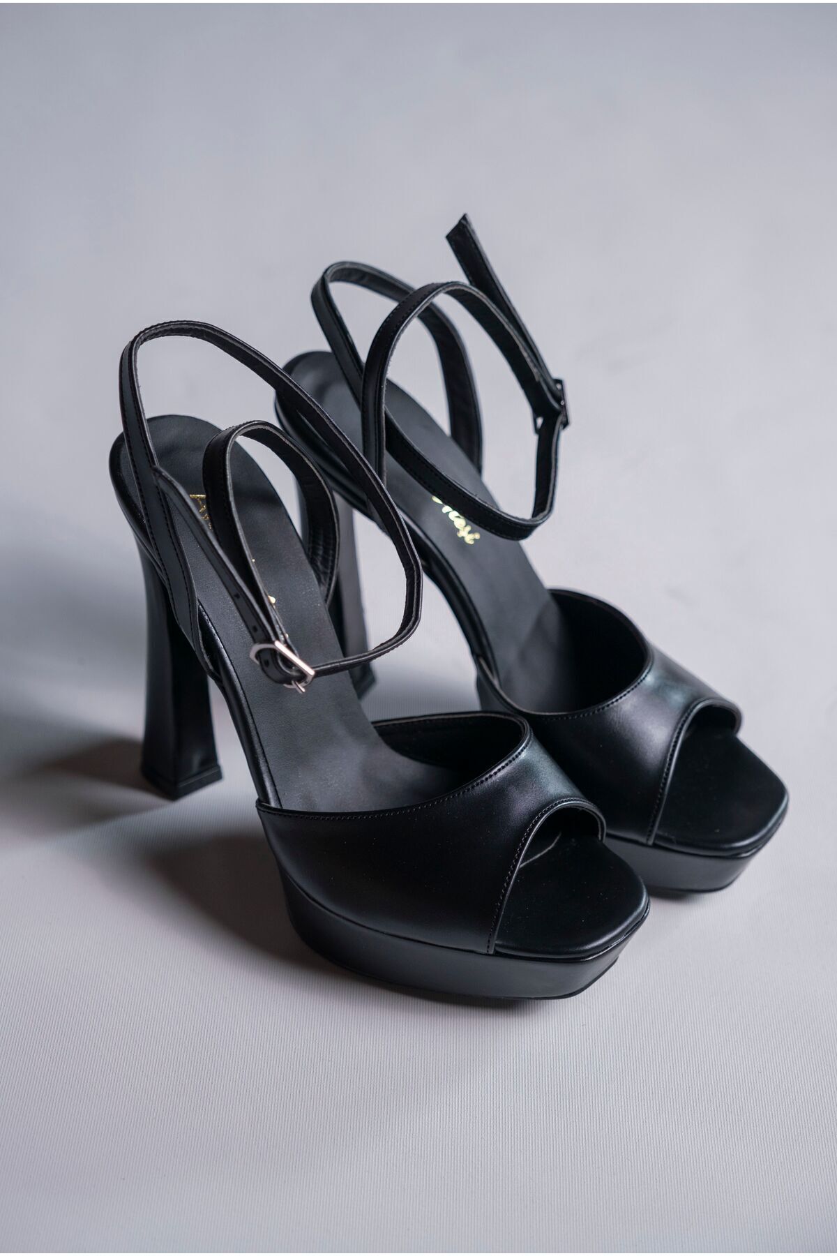 Black Skin Helmeted Design High Heel Shoes Hazel