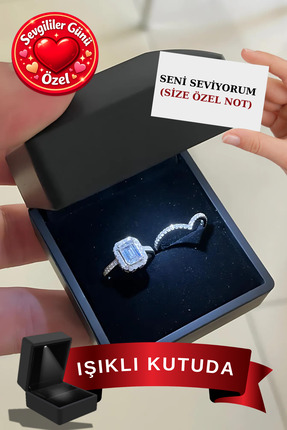 CARAT STONE Işıklı Kutusunda Pırlanta Işıltılı Gümüş Baget Yüzük Sonsuzluk Yüzük