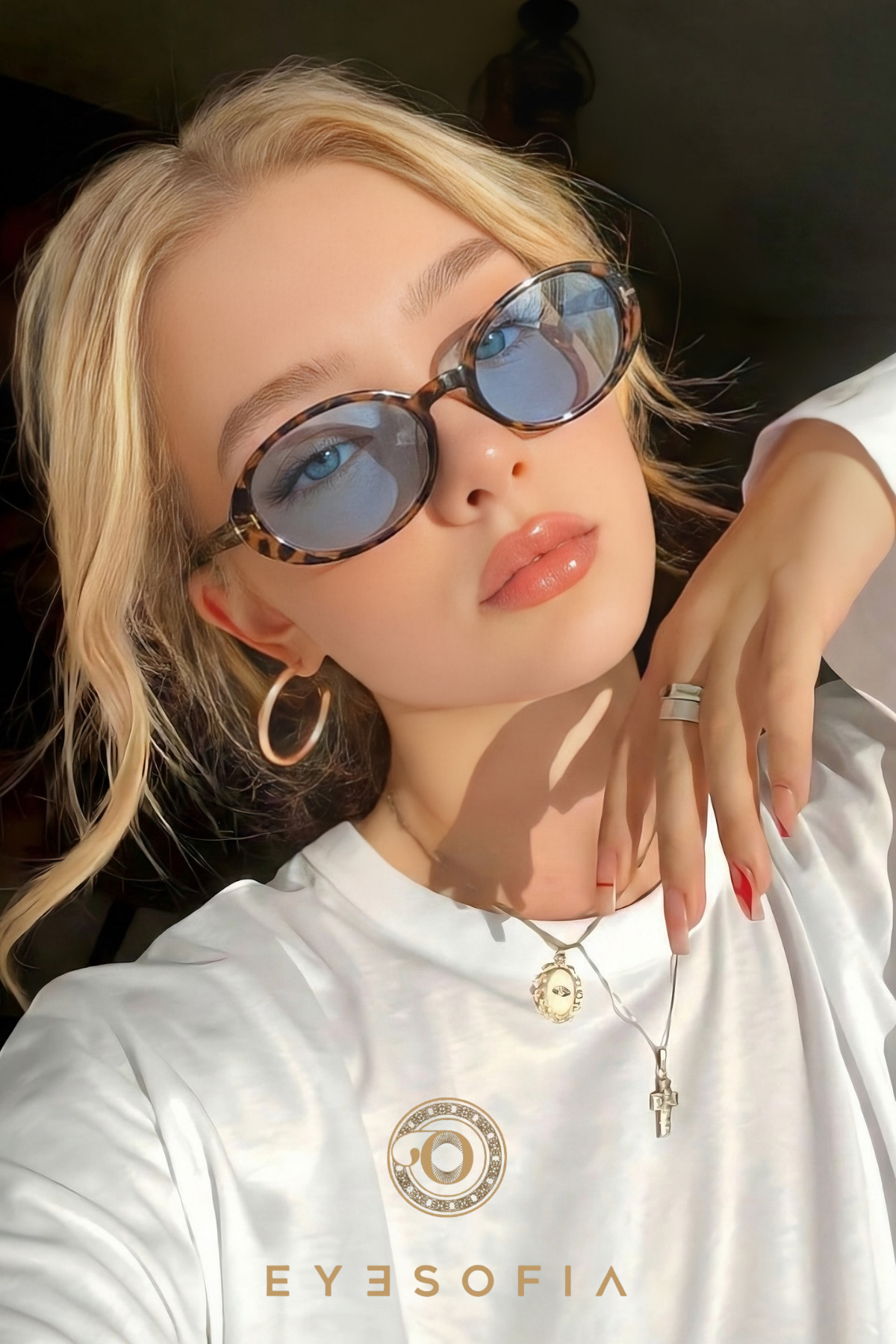 Eyesofia Pearly Cat Eye Leopar Çerçeveli Mavi Güneş Gözlüğü