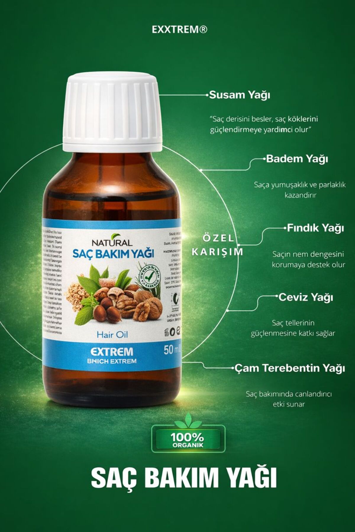 Natural Saç Bakım Yağı | Doğal Soğuk Sıkım Yağlardan Özel Bitkisel Karışım – 50 ml — EXXTREM-SAÇBAKIM-YAĞI-50ML — تصویر 5 از 8