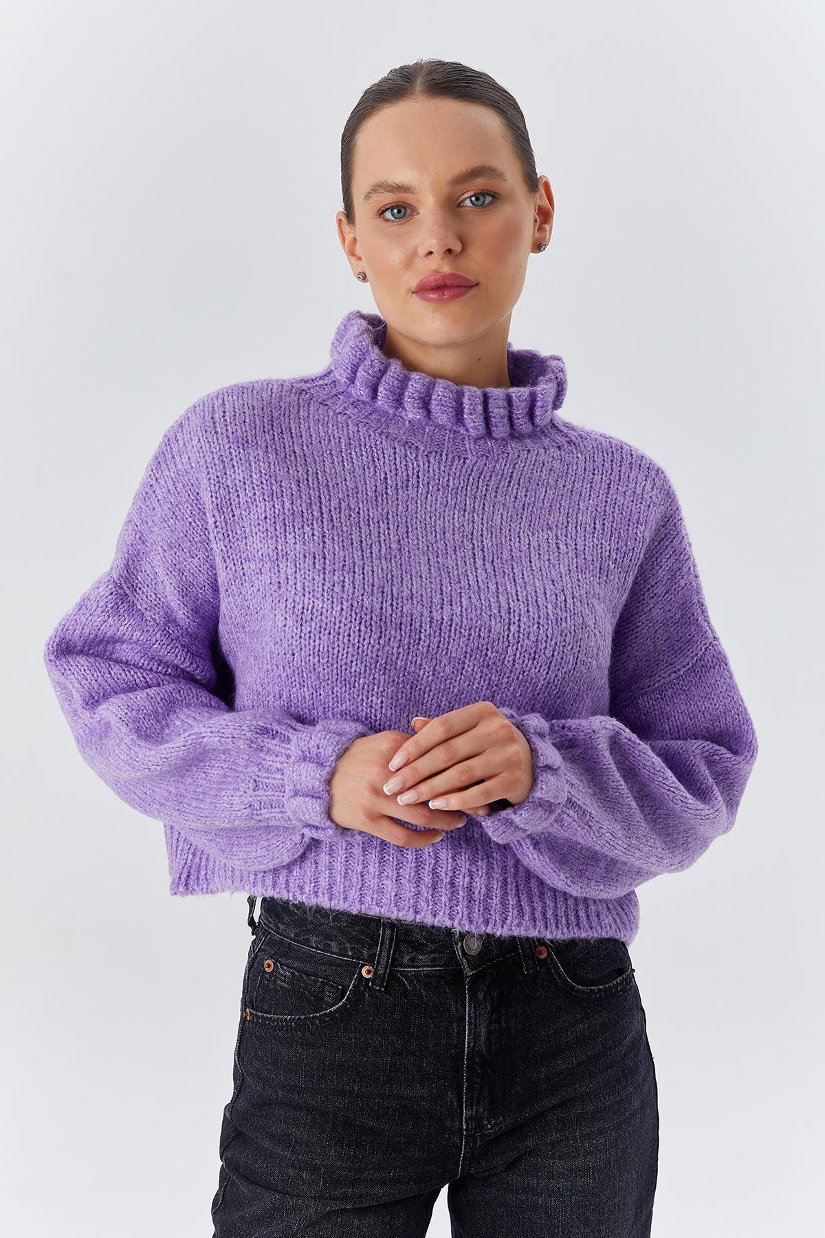 Mixray 6883 Pulover Crop Tricotat Model Liliac - Detaliu Volan