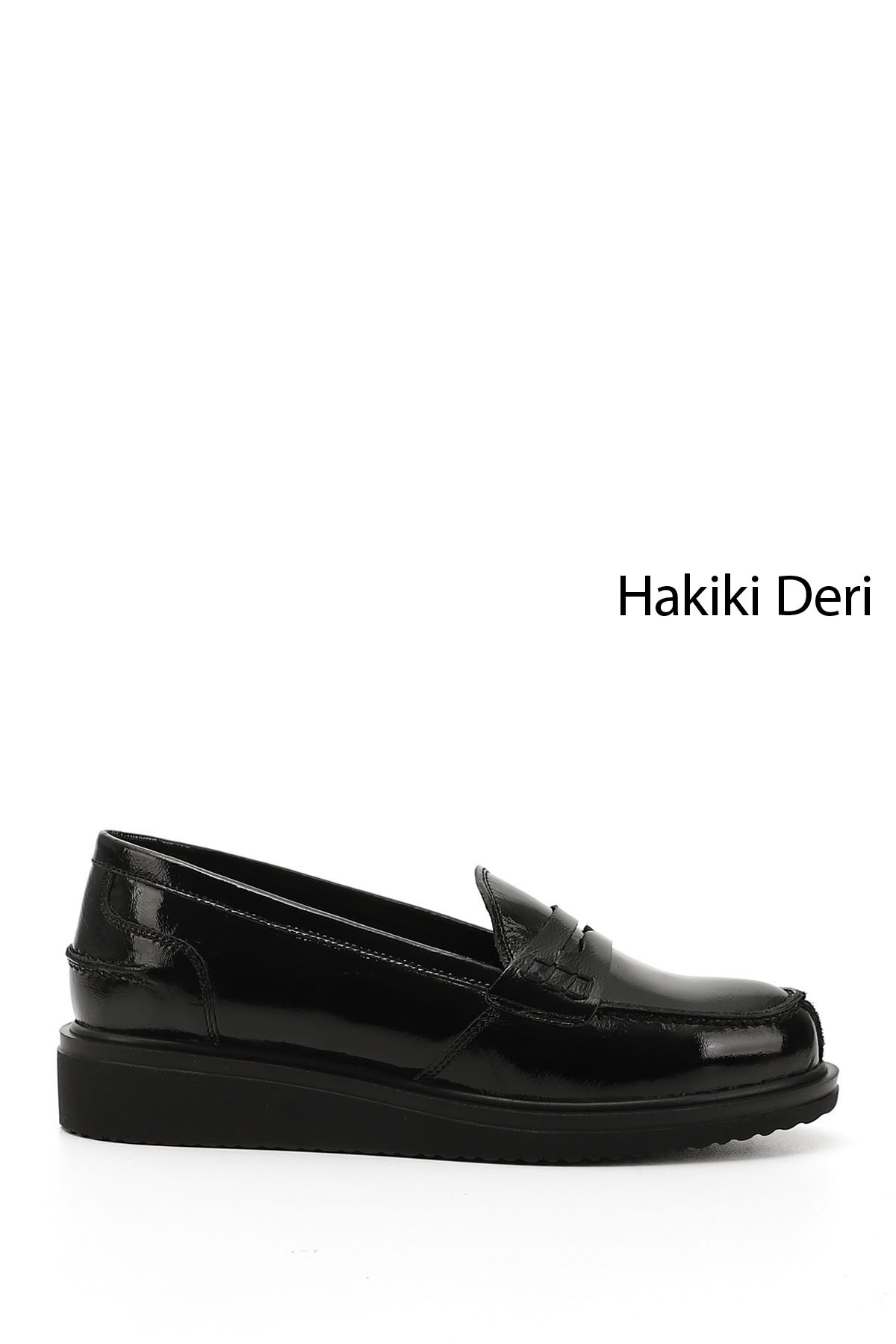 Women's Black Spring Fill Sole Genuine Leather Loafer Shoes