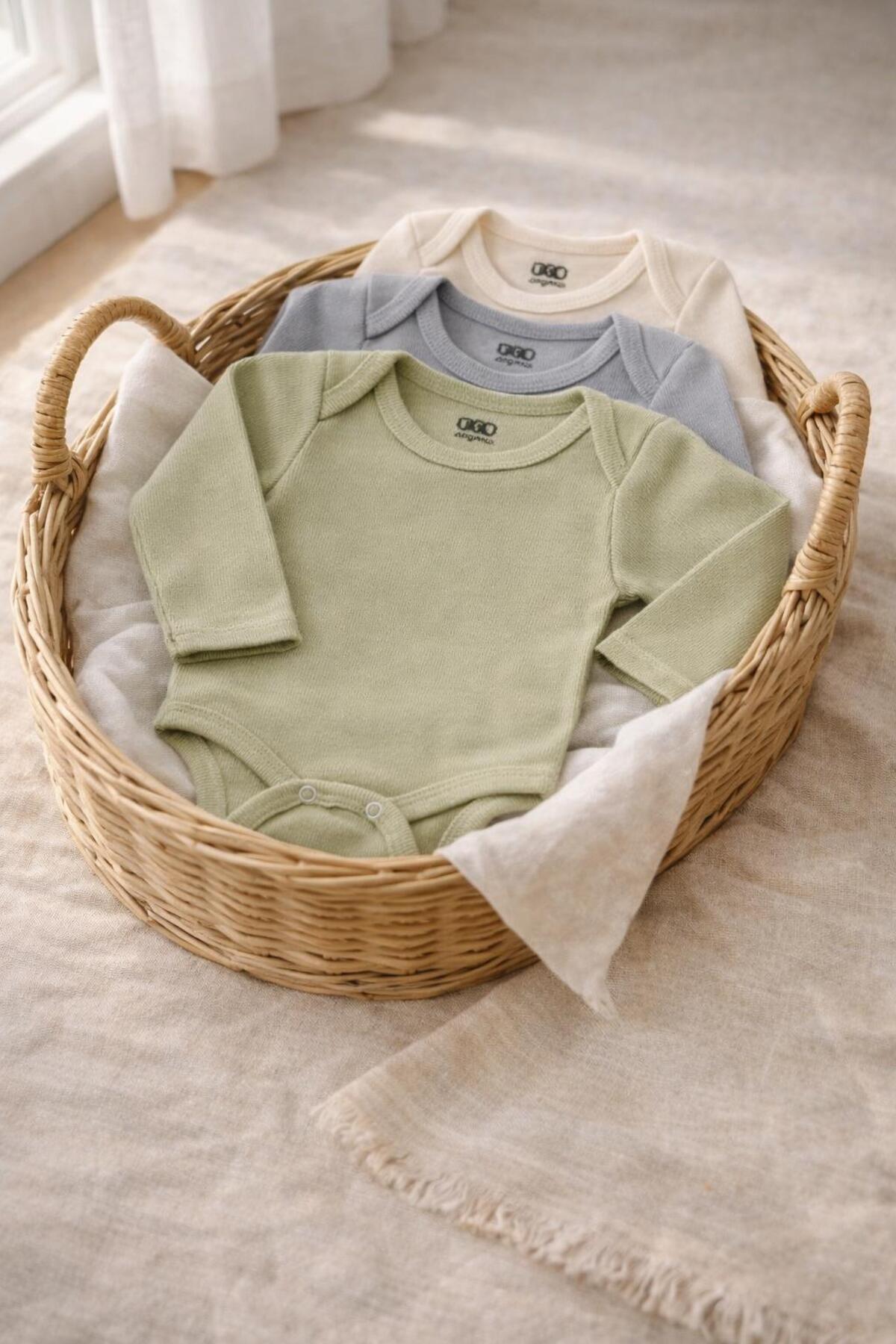 EFU BABY 3'lü %100 Pamuklu Unisex Esnek Uzun Kol Kaşkorse Bebek Body Pantolon Takım fotoğrafı 5 (önizleme)