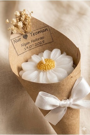BlueDaisyCandle Kişiye Özel 15 ADET PAPATYA kokulu buket mum Düğün/nişan/söz/...