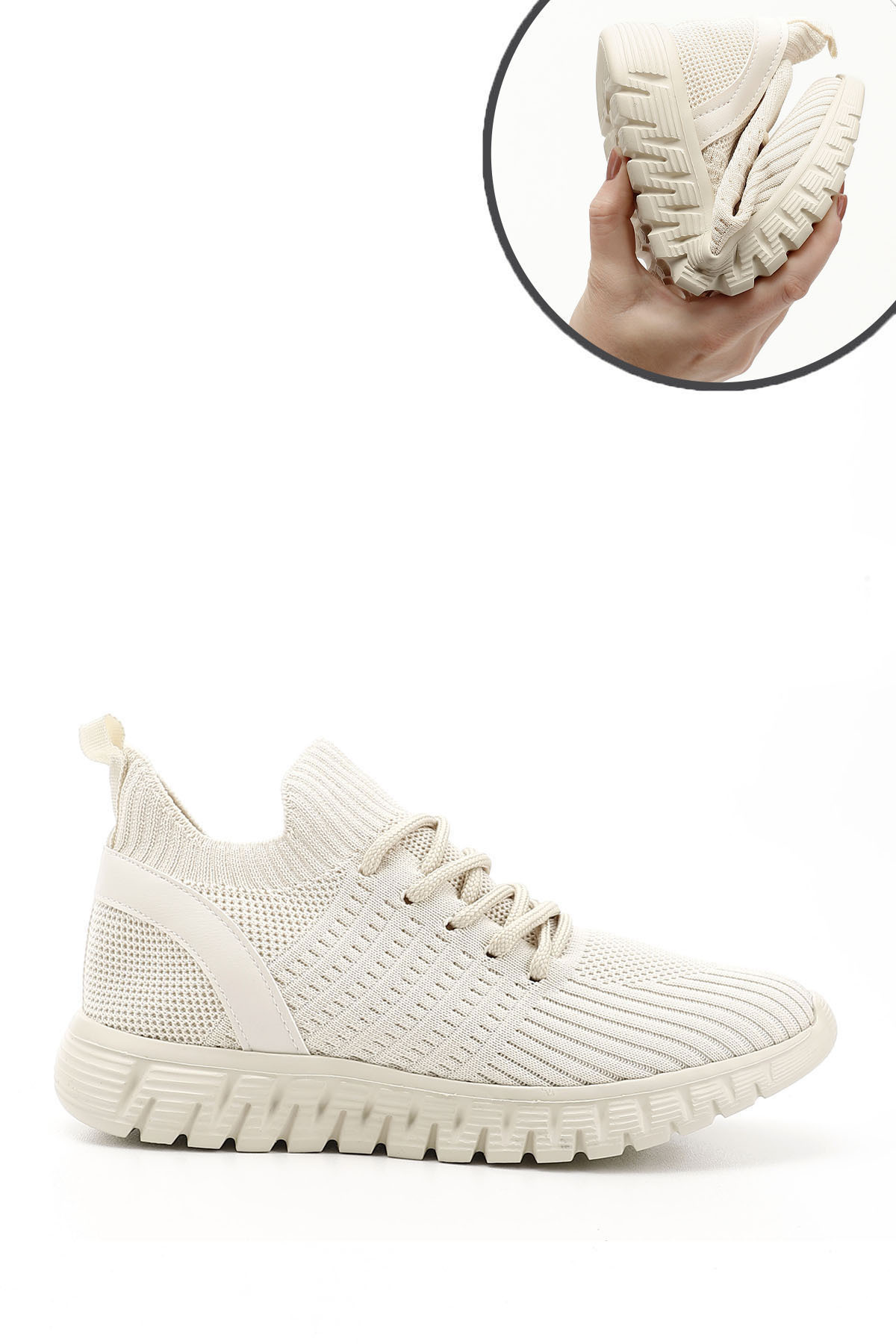 Women's Nude Knitwear Lace-up Memory Foam Comfort Sneaker with Insoles