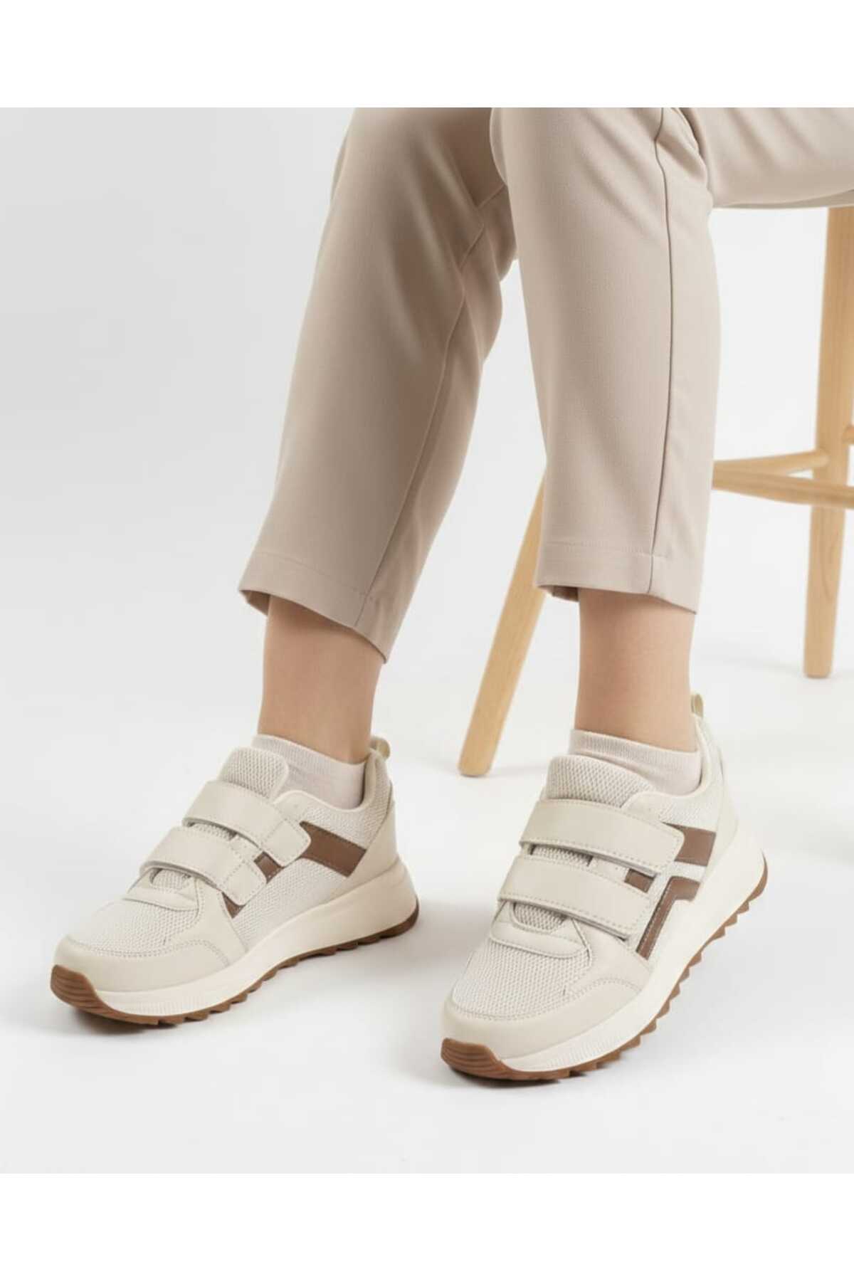 McDark  Kadın Bej Sararmaz Taban Cırtlı Spor Ayakkabı