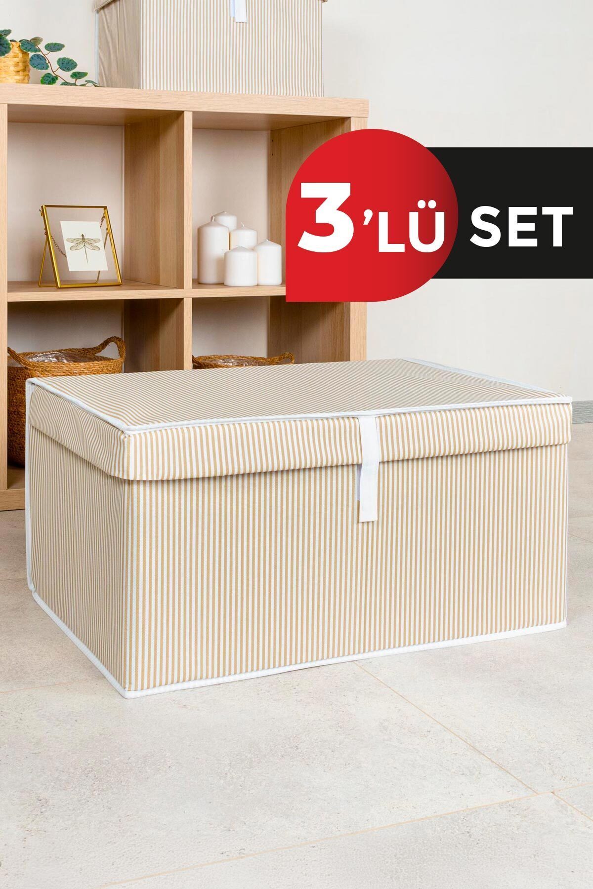 3 Pieces - Multi Purpose with Cover ( Laundry-Storage-Arrangement etc. ) Hapc, Box Mega 60x40x30 - Brown