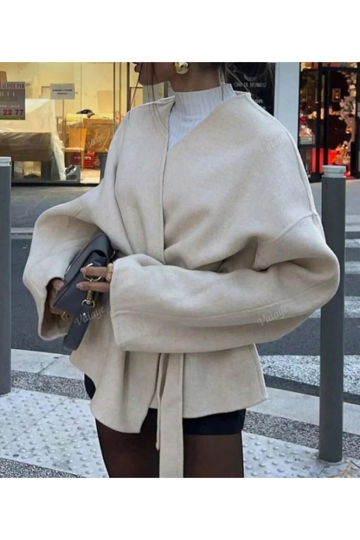 LACASE  Bağlama Detaylı Rahat Kalıp Kaşmir Hırka/Ceket - Görsel 3