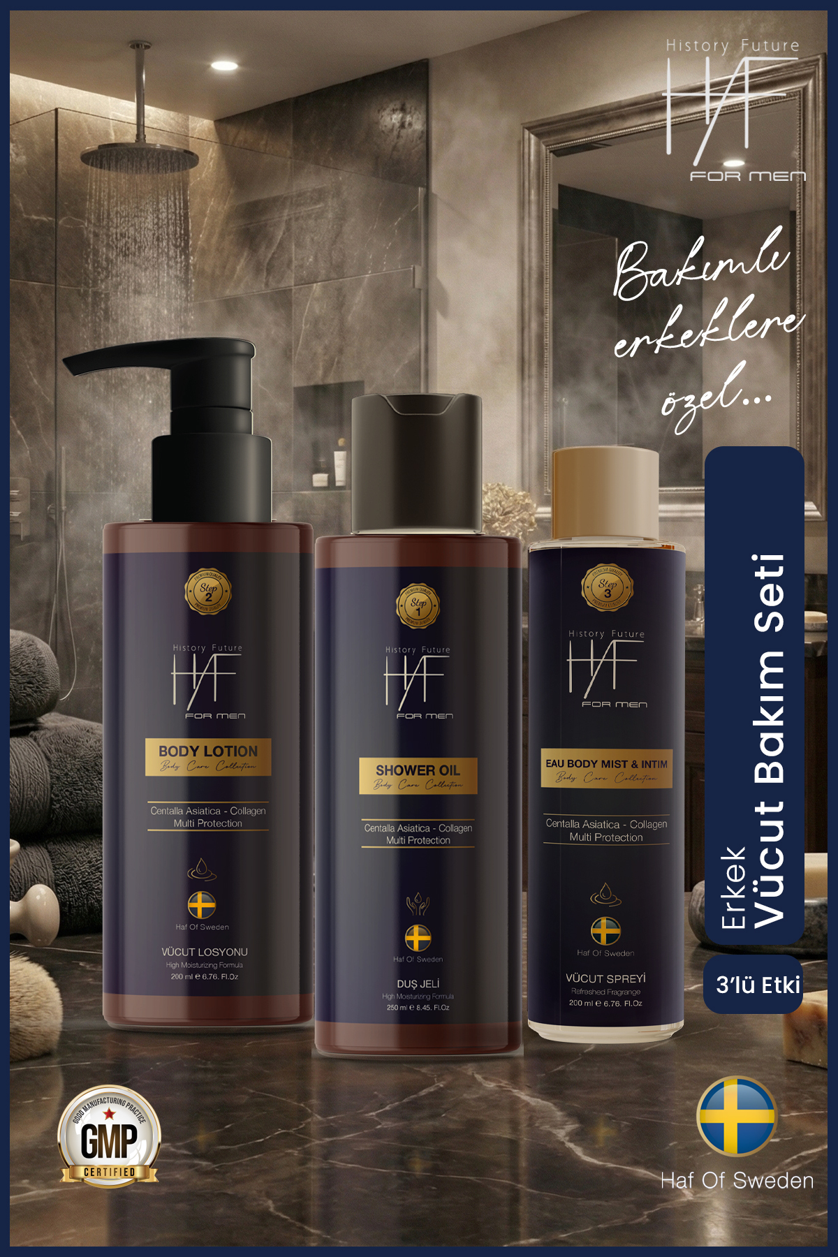 history future Erkek 3'lü Vücut Bakım Seti:temizleyici Duş Jeli