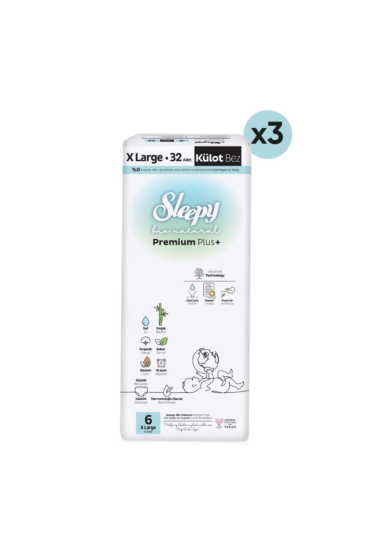 Sleepy Bio Natural Premium Plus Avantajlı Paket Külot Bez 6 Numara Xlarge 96 Adet fotoğrafı 2 (önizleme)