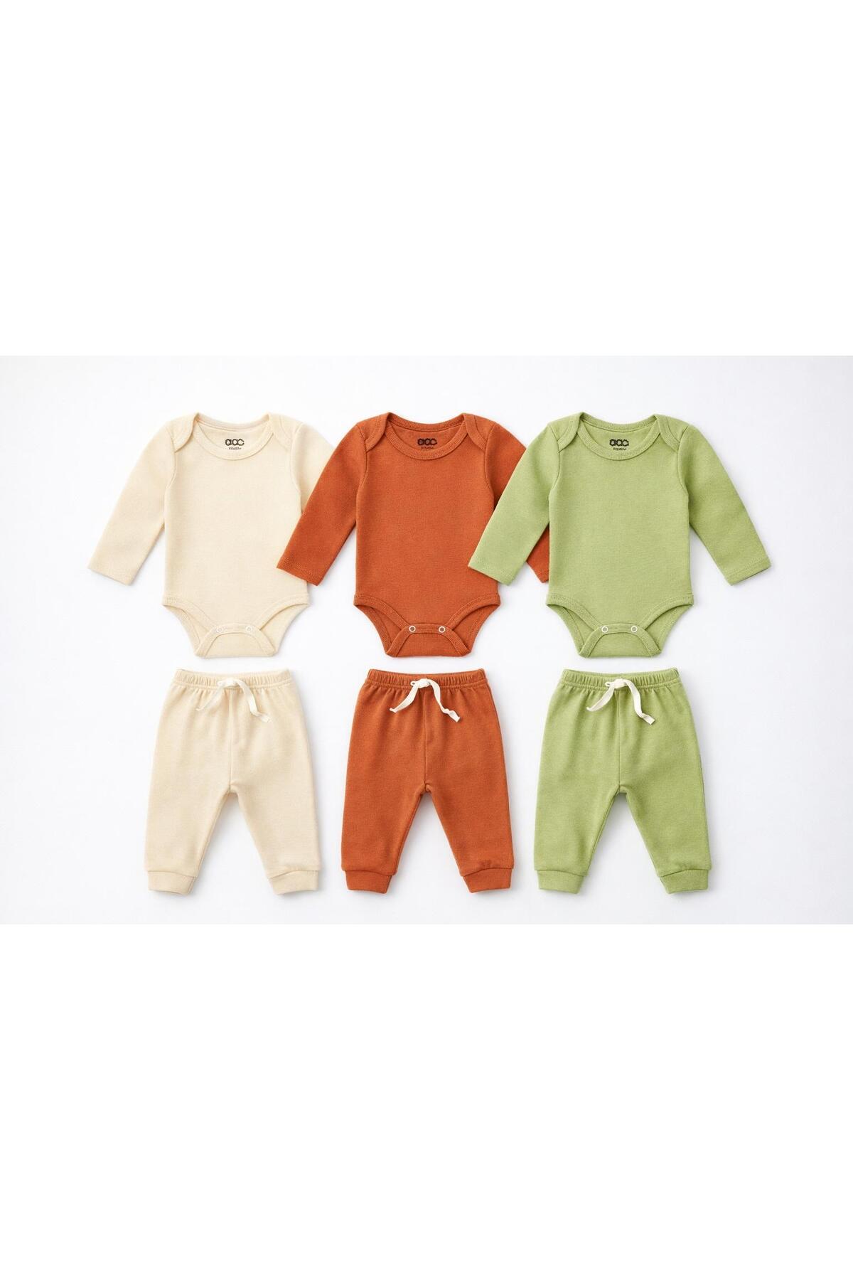 EFU BABY 3'lü %100 Pamuklu Uzun Kol Bebek Body Pantolon Takım fotoğrafı 2 (önizleme)