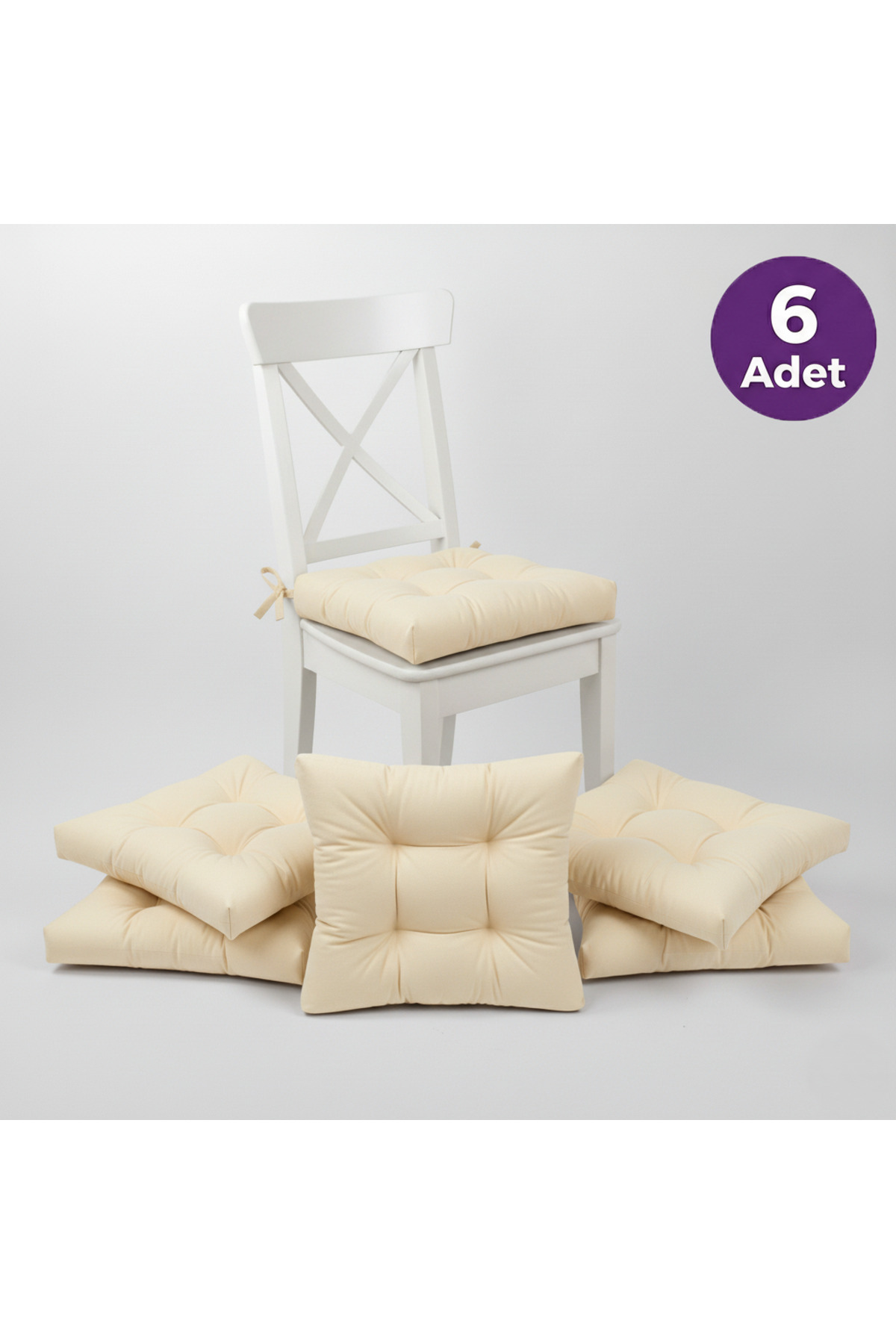 6-Piece Gold Cream Pofidic Chair Cushion with Special Stitching 40x40cm