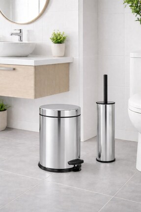Sas Haus Pedallı 5 Lt Metal Çöp Kovası ve Tuvalet Fırçası, 2’li Banyo ve WC S...