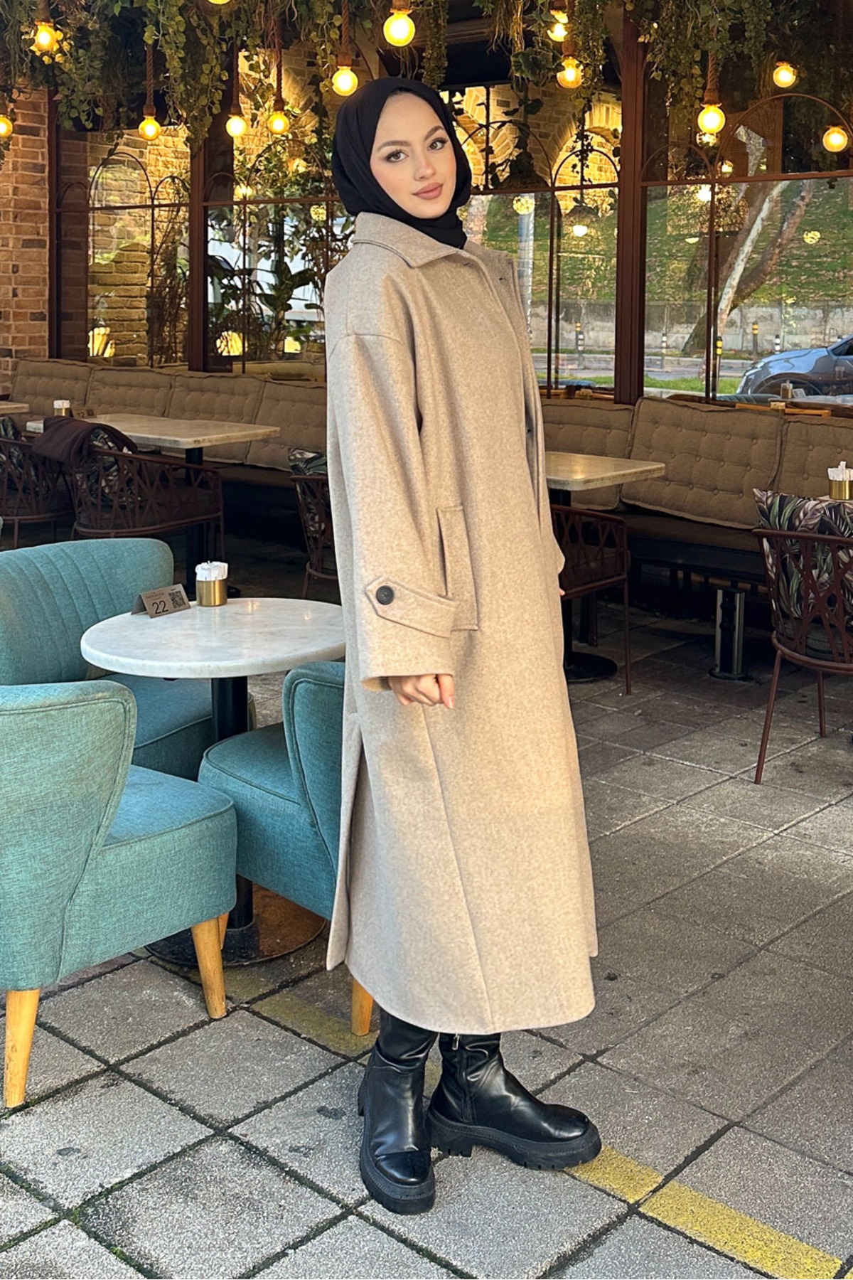 Ovn.  Lonavé Uzun Kaşe Kaban - Bej - Görsel 8