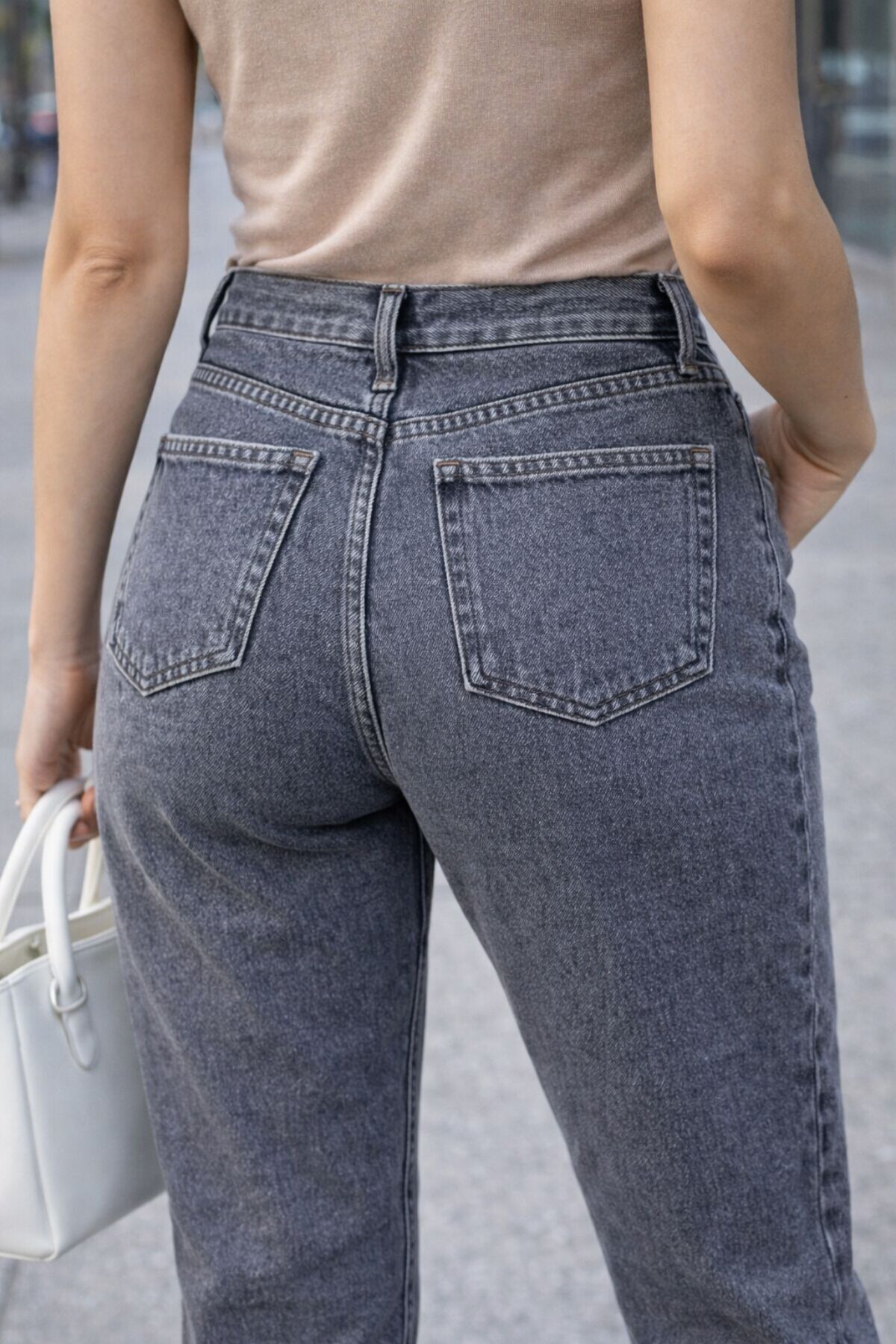 CEDY DENIM  Mom Fit Jean Yüksek Bel Boyfriend Kesim Likralı Esnek Açık Gri Kadın Kot Pantolon C599 - Görsel 6